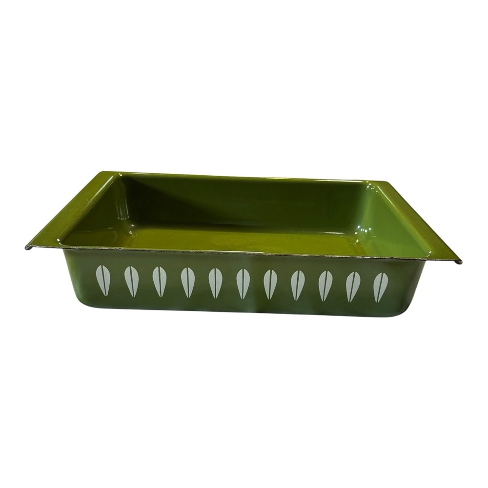 Cathrineholm Avocado Green Lotus Enamel Lasagna Pan Baking Dish MCM 13x9 Vtg